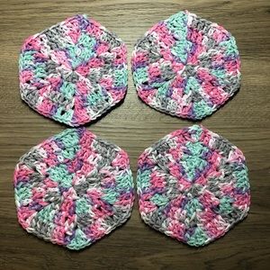 *Homemade* crocheted hexagon coasters (4 pack)